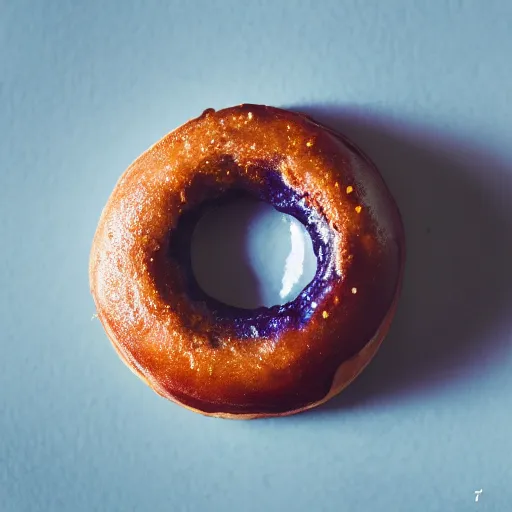 Image similar to Perfectly circular donut!!!!! in the style of a blueberry!!!!!!, blueberry donut!!!!, trending on artstation, 4k, 8k, professional photography, overhead shot, 35mm lens