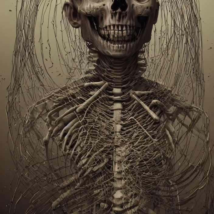 Image similar to portrait of Buddhist Monk as a skeleton. intricate abstract. intricate artwork. nightmare fuel. by Tooth Wu, wlop, beeple, dan mumford. octane render, trending on artstation, greg rutkowski very coherent symmetrical artwork. cinematic, hyper realism, high detail, octane render, 8k, iridescent accents