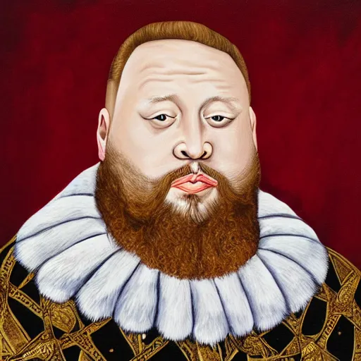 Image similar to action bronson, portrait, action bronson as king henry viii, painting