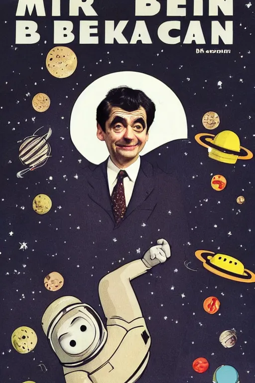 Image similar to criterion collection cover art for the film Mr. Bean goes to Space