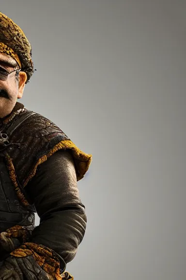 Image similar to very very intricate photorealistic photo of wario wearing his hat in an episode of game of thrones, photo is in focus with detailed atmospheric lighting, award - winning details