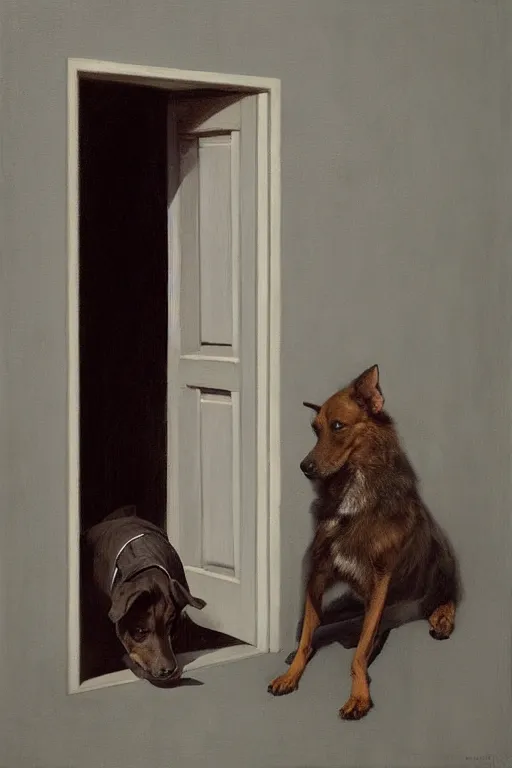 Image similar to dragan bibin painting of a dog in a doorway