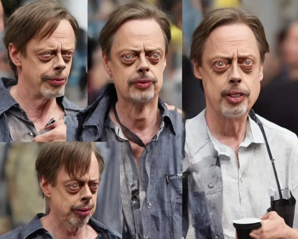 Image similar to steve buscemi morphing into a minion