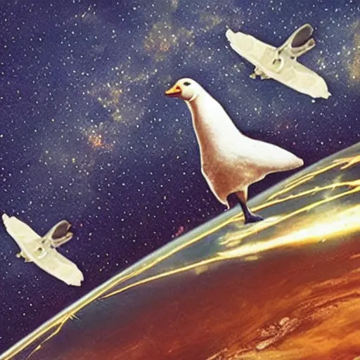 Prompt: in space a goose is honking