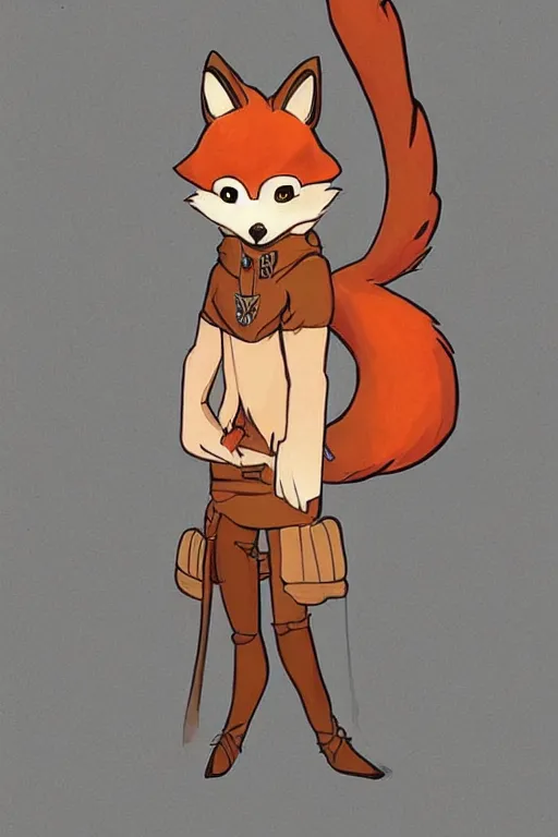 Image similar to a cute medieval anthropomorphic fox with a fluffy tail, comic art, trending on furaffinity, cartoon, kawaii, backlighting, furry art!!!, cool shading, concept art