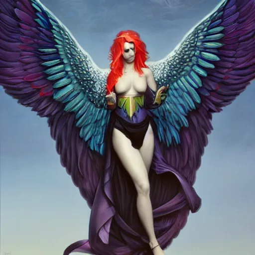 Prompt: a robed angel with iridescent black raven wings, by Peter Mohrbacher, Artgerm, Steve Argyle, Mark Brooks, Jim Burns