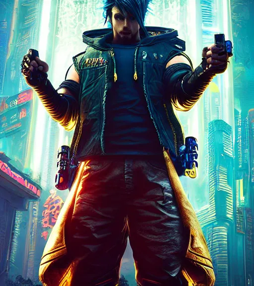 Image similar to cyberpunk 2 0 7 7, charismatic rugged male battle goku - mage portrait, clothed in hooded, metal - plated battle armor atmospheric lighting painted intricate volumetric lighting, beautiful, sharp focus, ultra detailed by leesha hannigan, ross tran, thierry doizon, kai carpenter, ignacio fernandez rios