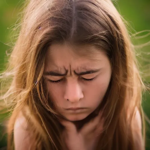 Image similar to detailed photo of a young girl around 2 0 yo, looking into the camera, looking depressed.