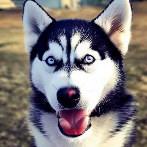 Image similar to A photo of a Husky dog wearing a hat