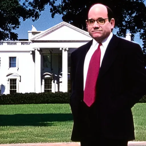 Image similar to president george costanza stands in front of the white house