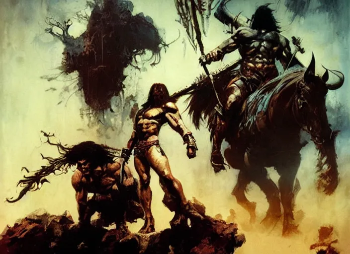 Image similar to conan the barbarian, intricate, elegant, highly detailed, vivid colors, john park, frazetta, sparth, ruan jia, jeffrey catherine jones