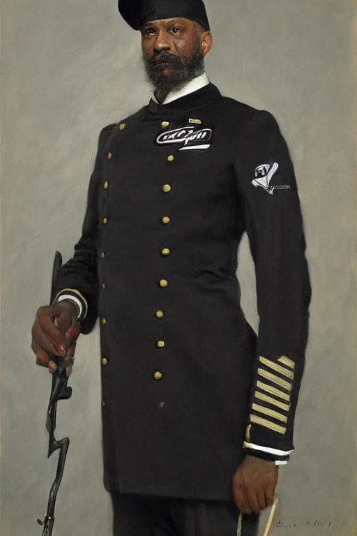 Image similar to full body portrait of the dictator of the brooklyn nets, 1 8 8 9, in full military garb, black, silver, oil on canvas by william sidney mount, trending on artstation