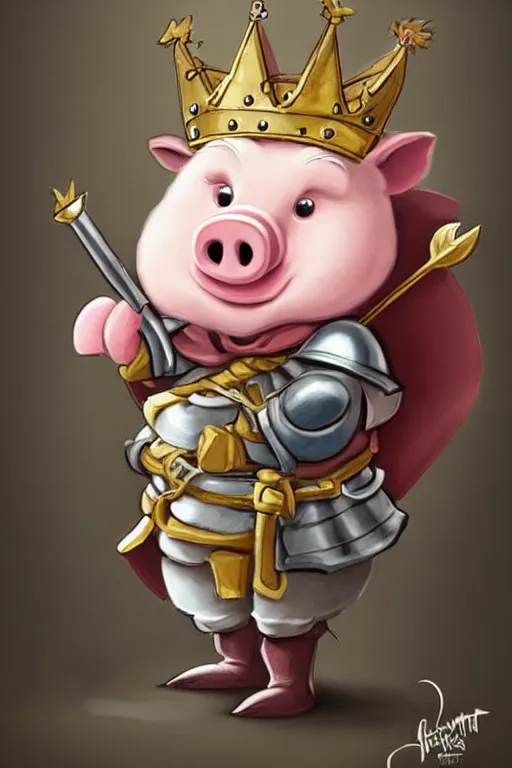 Image similar to cute little cartoonish anthropomorphic piglet knight wearing a cape and a crown, caricature, tiny, small, miniature pig, baby animal, short, pale blue armor, cute and adorable, pretty, beautiful, DnD character art portrait, matte fantasy painting, DeviantArt Artstation, by Jason Felix by Steve Argyle by Tyler Jacobson by Peter Mohrbacher, cinematic lighting