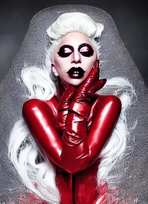 Image similar to lady gaga by nick knight, born this way, born this way album, black outfit, black lipstick, red weapon 8 k s 3 5, cooke anamorphic / i lenses, highly detailed, cinematic lighting