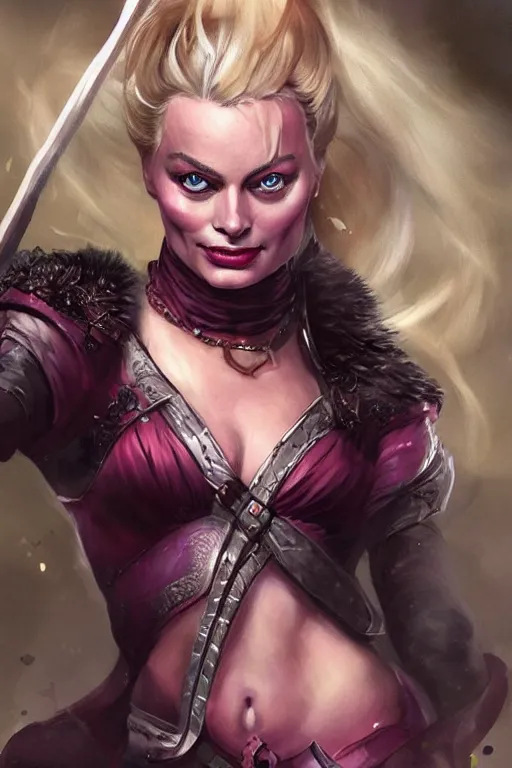 Prompt: margot robbie portrait as a dnd character fantasy art.