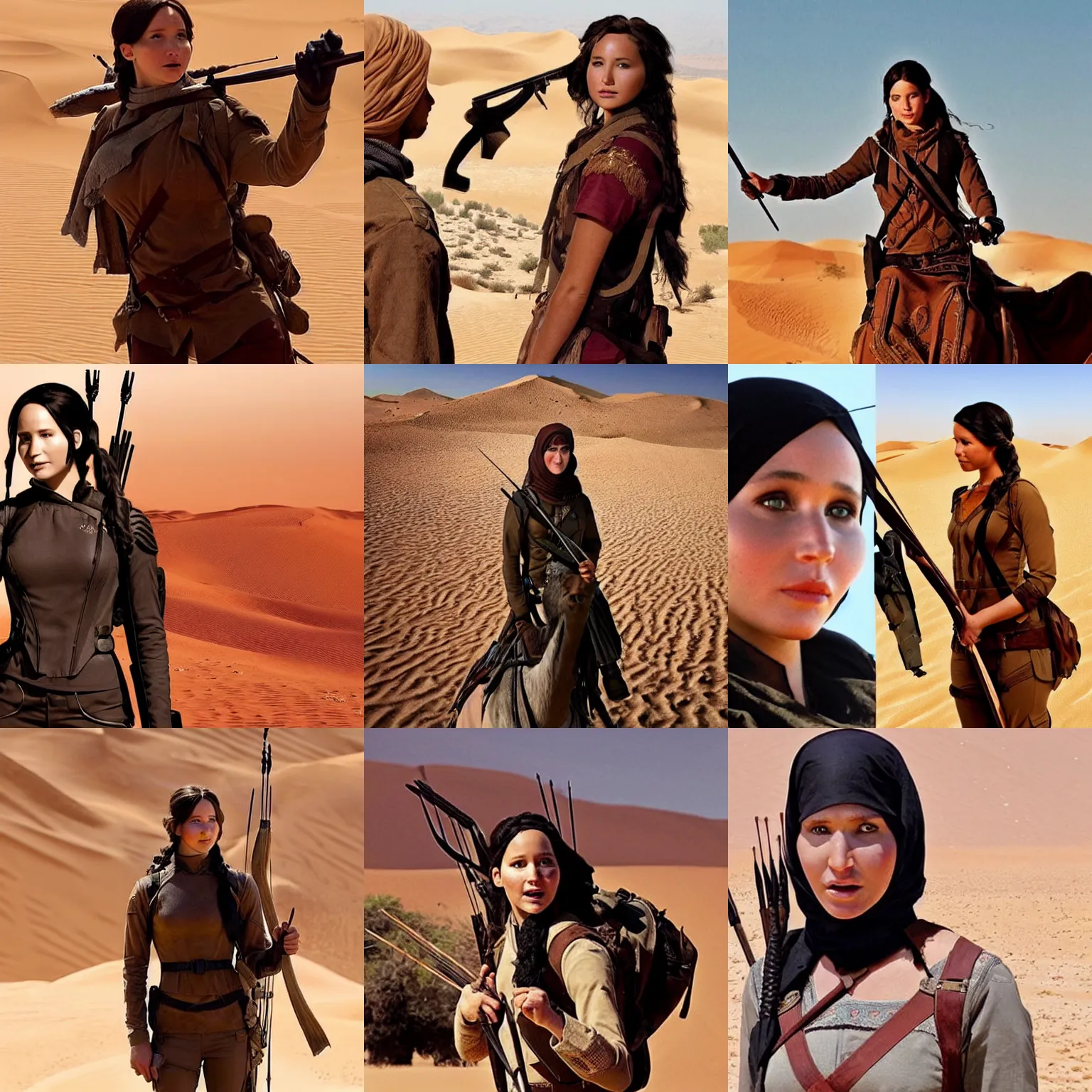 Prompt: ( ( ( ( ( katniss everdeen ) ) ) ) ) as a bedouin!!!!!!!!!! in the sahara desert