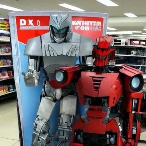 Prompt: dexter morgan fighting a transformer robot at kmart