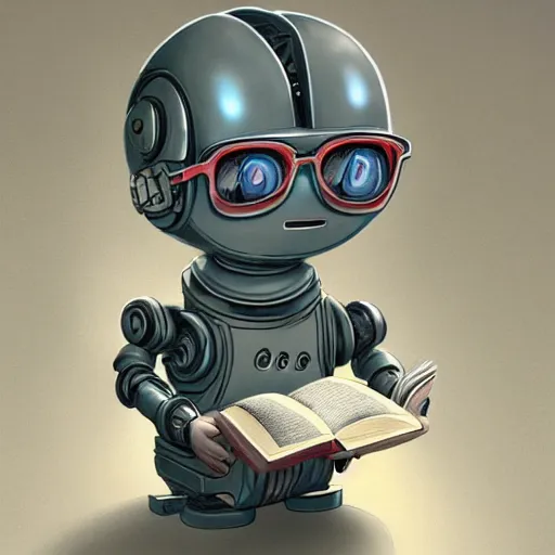 Image similar to cute robot reading a book. Trending on ArtStation, concept art