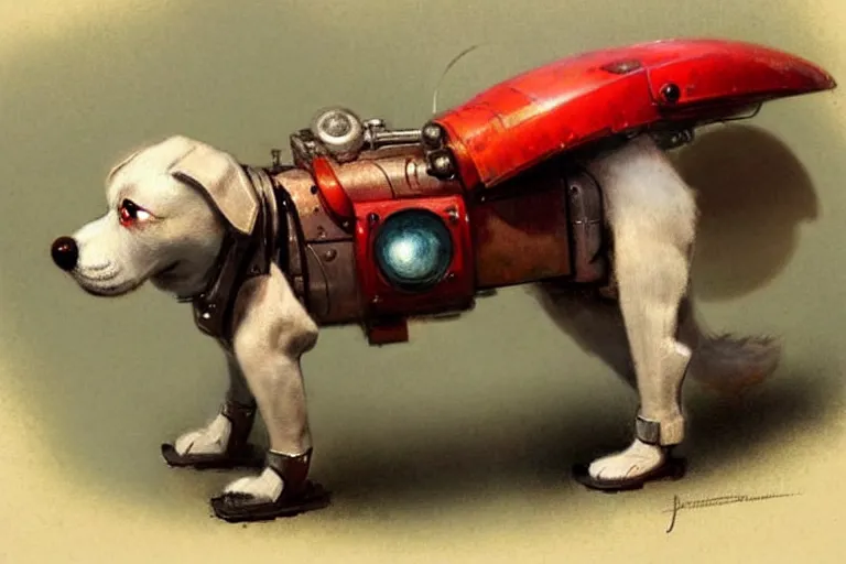 Image similar to adventurer ( ( ( ( ( 1 9 5 0 s retro future robot android dog. muted colors. ) ) ) ) ) by jean baptiste monge!!!!!!!!!!!!!!!!!!!!!!!!! chrome red