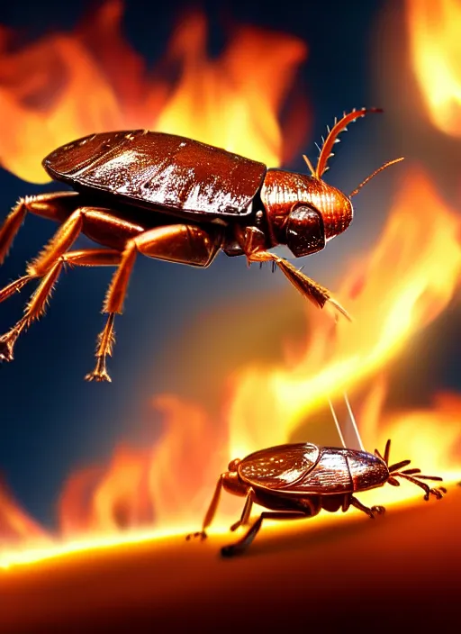 realistic detailed photo of a cockroaches on fire in Stable Diffusion