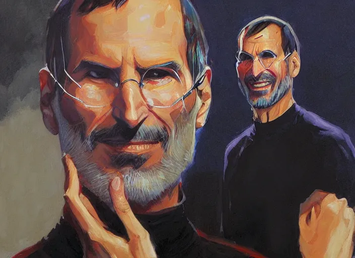 Image similar to a highly detailed beautiful portrait of steve jobs as dr strange, by gregory manchess, james gurney, james jean