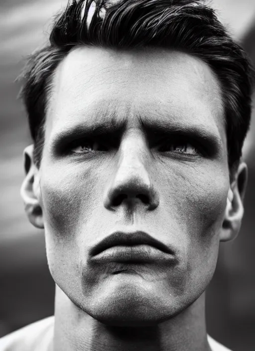 Image similar to photorealistic portrait photograph of jerma looking at you with a serious somber expression, twitch tv, jerma 9 8 5, pronounced cheekbones, strong jaw, depth of field, soft focus, highly detailed, intricate, realistic, national geographic cover, soft glow, textured skin