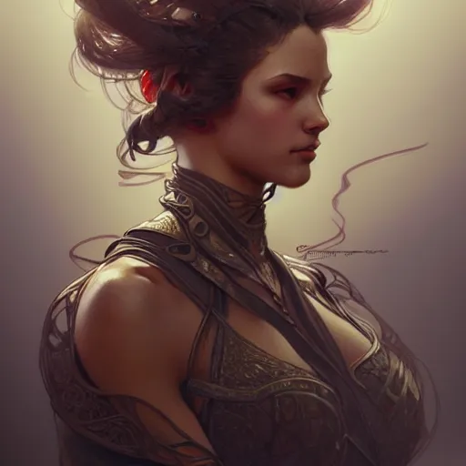 Image similar to , paper sketch of an female fighter, fantasy, intricate, elegant, highly detailed, painting, artstation, concept art, pen and paper sketch, smooth, sharp focus, illustration, art by artgerm and greg rutkowski and alphonse mucha