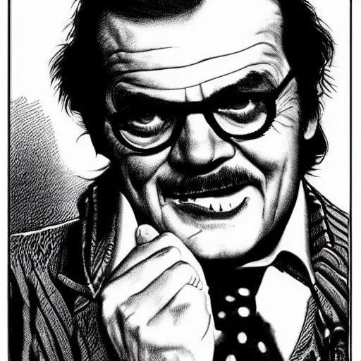 Image similar to a portrait of Jack Nicholson drawn by Robert Crumb