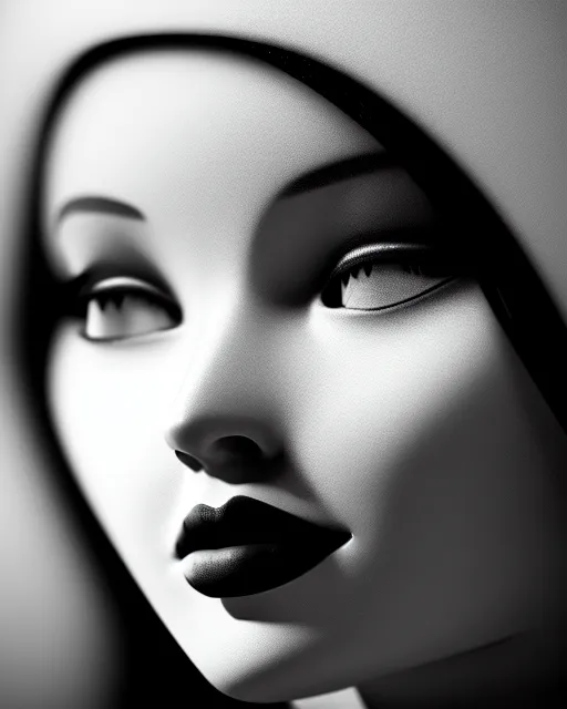Image similar to black and white dreamy young beautiful female artificial intelligence, cinematic, rim light, photo - realistic, elegant, high detail, 8 k, masterpiece, photo taken in 1 9 3 0
