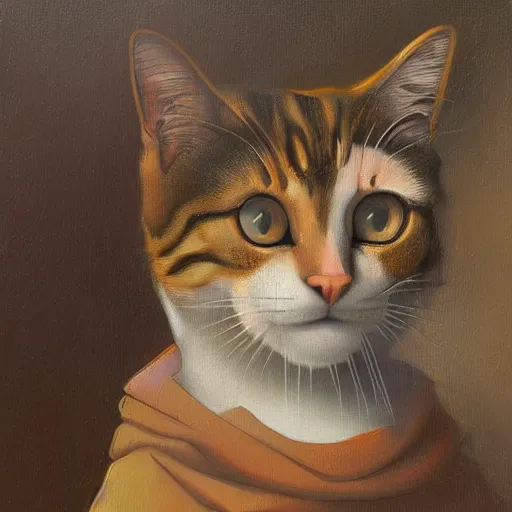 Image similar to a cat, dmitry spiros, leonardo da vinci, jacques - louis david, johannes vermeer, 8 k, wide angle, trending on artstation,