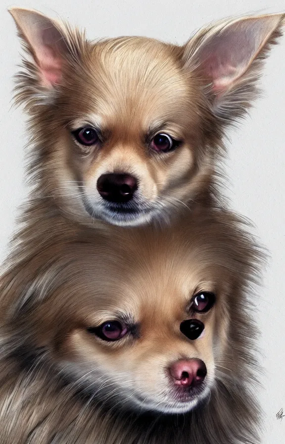 Image similar to the beautiful blonde princess of cute old long - haired chihuahuas, hyper - realistic concept art illustration, trending on artstation