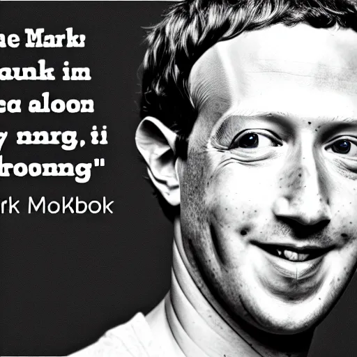 Image similar to mark zuckerberg, looking towards the camera, inspirational quote, monotone, grey background, photo 8 k