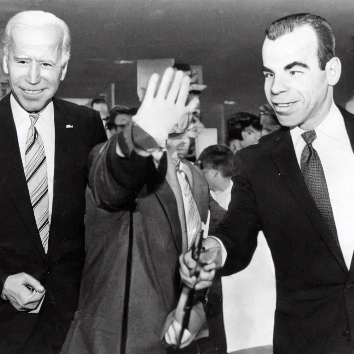 Prompt: Joe Biden with Lee Harvey Oswald in Walmart, detailed photograph