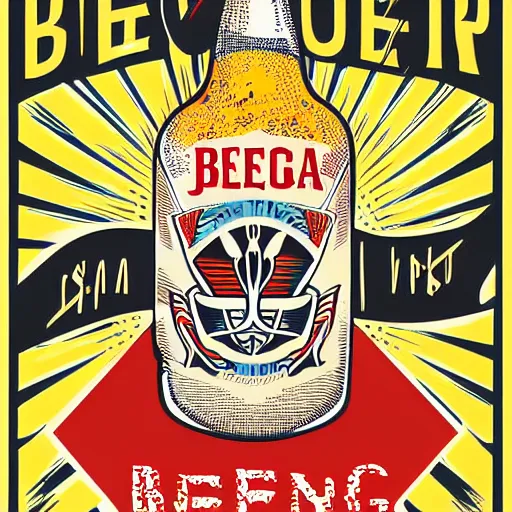 Prompt: Propaganda poster of a beer, sticker, highly detailed, colorful, illustration, smooth and clean vector curves, no jagged lines, vector art, smooth