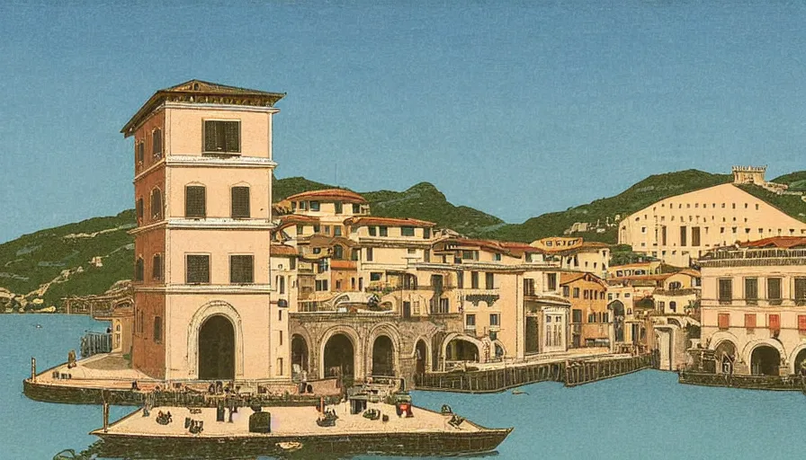 Prompt: italy historical sites by hasui kawase