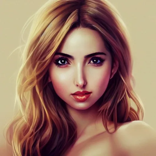 Prompt: very beautiful female ana de armas, smiling, flirty, eye contact, perfect face, perfect body, drawn by artgerm