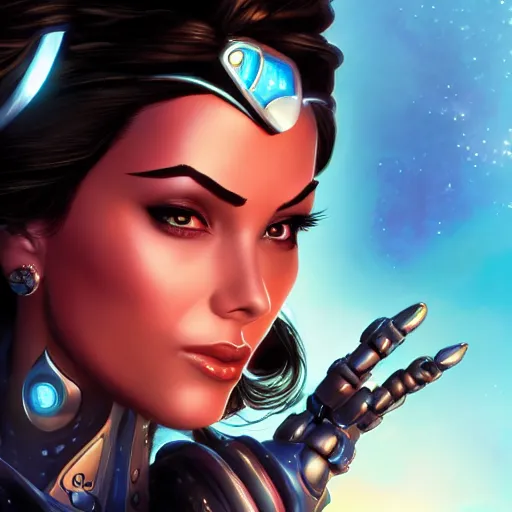 Prompt: high detailed close up of, energetic female cyborg Disney princess Jasmine, wearing futuristic cybernetic battle armor, balance composition, dramatic lighting, 8k, painted by Alex Ross