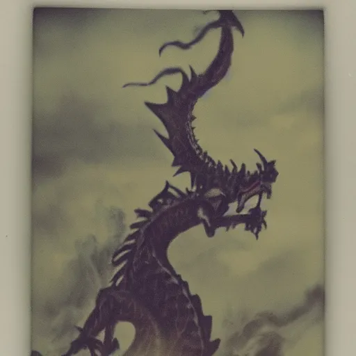 Image similar to polaroid of a dragon, blurry, grainy