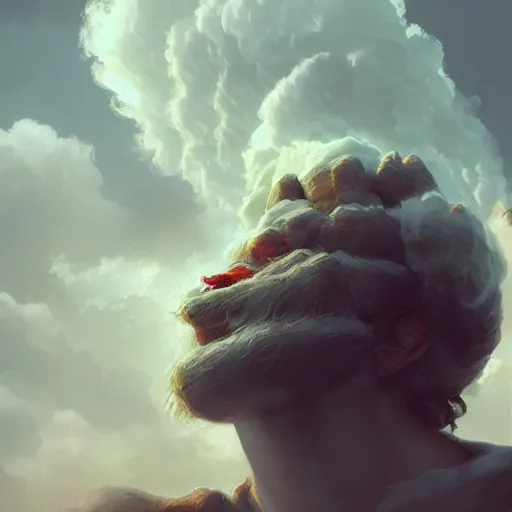 Image similar to a colossal god smoking the clouds, highly detailed, digital painting, artstation, octane render, concept art, matte, sharp focus, illustration, impressionist painting