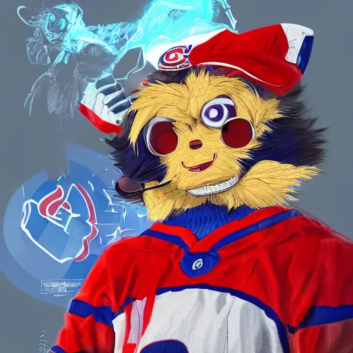 Image similar to anime Portrait of Youppi the Habs Montreal Canadiens Mascot as a very cute powerful and friendly pokemon, highly detailed anime, high evolution, 1990s, legendary, smooth, sharp focus, dynamic lighting, intricate, trending on ArtStation, illustration pokemon, art by WLOP