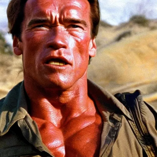 Image similar to arnold schwarzenegger in commando, punching a camel, looks photorealistic, hyper-detailed portrait