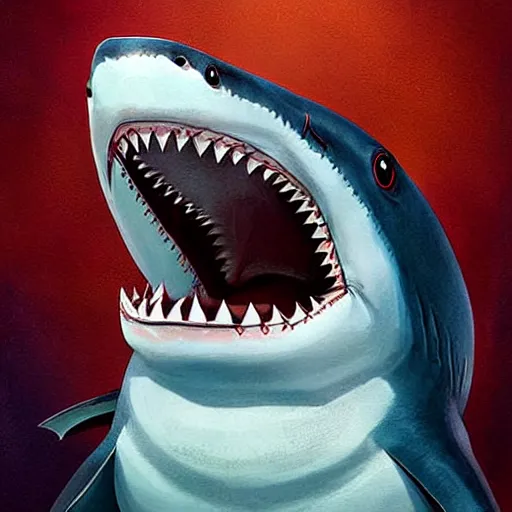 Image similar to illustration, happy shark with beautiful smile, greg rutkowski