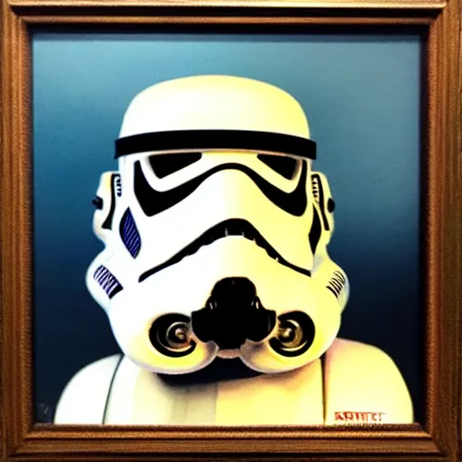 Prompt: a portrait painting of a stormtrooper from star wars in a renaissance style hanging in the louvre