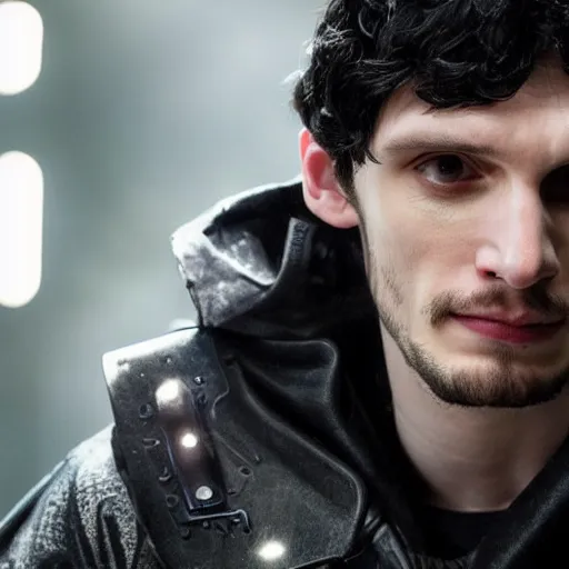 Image similar to Colin Morgan as Cyberpunk Merlin