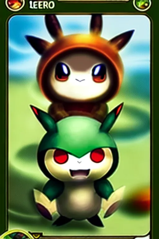 Image similar to teemo, a pokemon trading card of teemo, highly detailed pokemon trading card screenshot