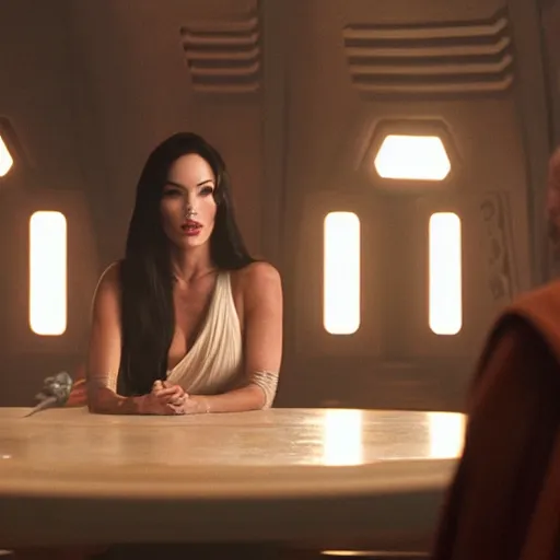 Image similar to Still of Megan Fox on the Jedi Council, Star Wars | Cinematic Lighting, beautiful composition, 8K resolution