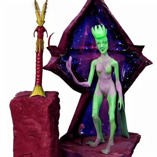 Image similar to Wax figurine of an alien priestess fighting a wax figuring of a cosmic monster