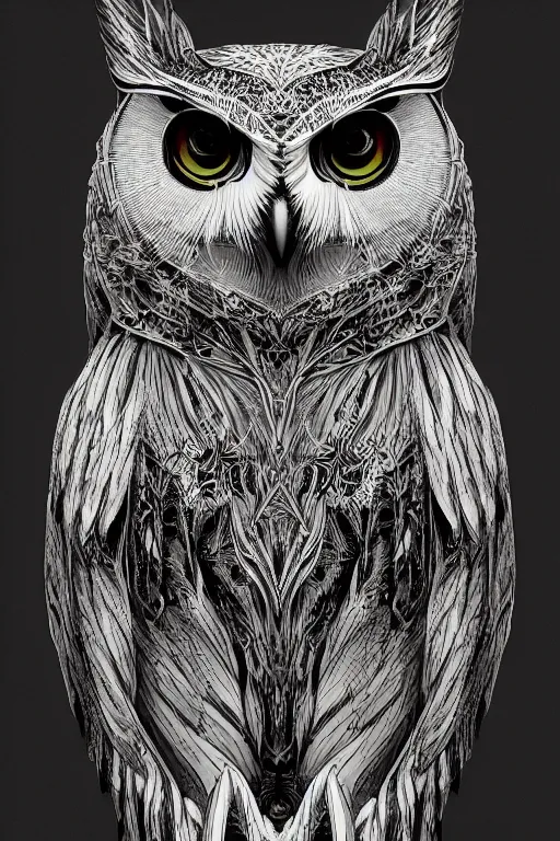 Image similar to an owl made from bones, symmetrical, digital art, sharp focus, trending on art station