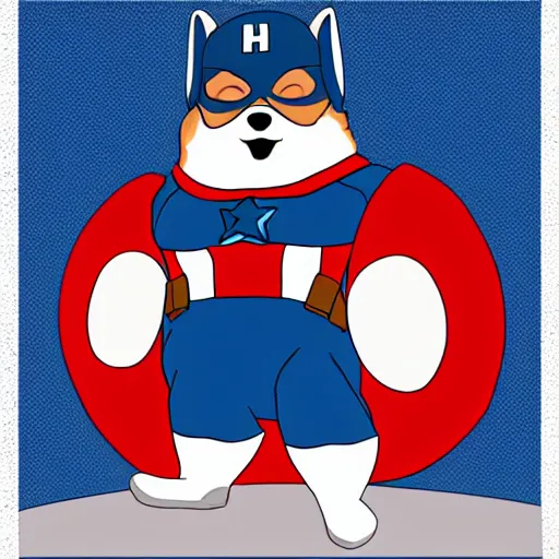 Image similar to overweight corgi dressed as captain america, vector art