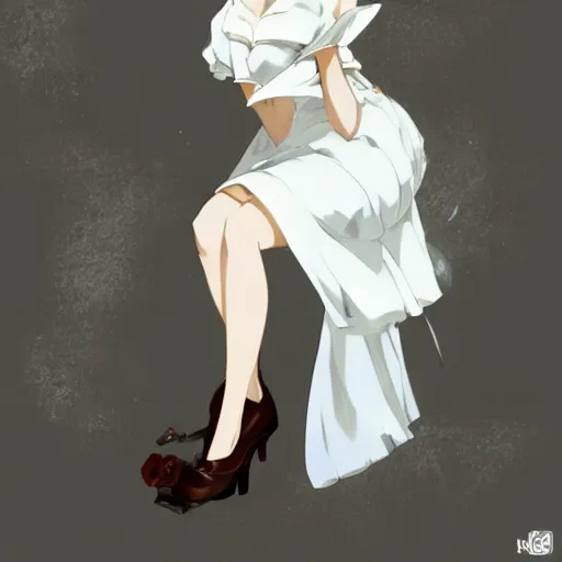 Prompt: a woman in a white dress sitting on a chair, concept art by nagasawa rosetsu, trending on pixiv, computer art, official art, anime, booru
